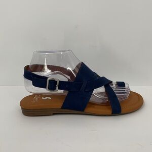 Franco Sarto Gia flat toe ring strappy sandal shoe blue suede leather new 6.5
